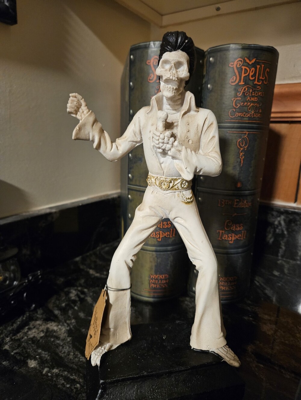 Halloween Elvis Presley Skeleton Figurine 12" Singing Rockstar Statue Spooky